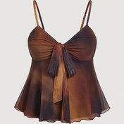 Resim Kadınların Bohem Bağcıklı Dye Tank Top - Seksi Sırtı Açık V Yaka Detaylı, Kolsuz Plaj ve Konser Kıyafeti, Kahverengi Yeşil, Polyester Karışımı, Festival ve Günlük Giyim için Mükemmel, Festival Kıyafeti | Sırtı Açık Stil | Ayarlanabilir Askı, Bayan Tank Top 