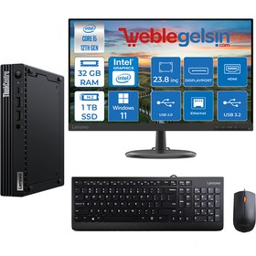 Resim Lenovo Thinkcentre M70Q Gen 3 Intel i5 12400T 32GB 1TB SSD 23.8 Mon Windows 11 Pro Mini Masaüstübilgisayar 70Q11T3002XTX43 