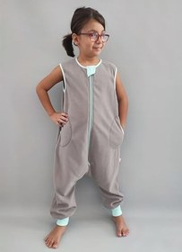 Resim Kolsuz Kışlık Mikro Polar Bebek Çocuk Uyku Tulumu 18-23 Derece Kolsuz Gri Turkuaz 