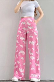 Resim Gofeel Pembe Renkli Bratz Yazı Baskılı Oversize Bol Paça Desenli Eşofman Altı 