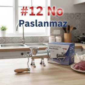 Resim Russet 12'lik Paslanmaz Çelik Kıyma Makinesi Kollu - Dayanıklı ve Hijyenik Makina 