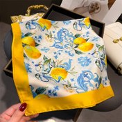 Resim Kadınlar için 1 adet şık limon yaprağı desenli kare mendil - Hafif, dekoratif, rüzgar geçirmez ve güneş geçirmez, polyester, bahar/yaz koleksiyonu, limon mutfak dekoru 