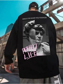 Resim Adrift Unisex Kadın/erkek Siyah Perfect Life Oversize Bisiklet Yaka Pamuklu Sweatshirt Siyah 