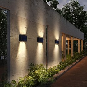 Resim 1 adet 8LED Boncuklu Güneş Enerjili Yükselme-İndirme Işıklar Dış Mekan Su Geçirmez, Modern İskandinav Lambası Dışarıda Güneş Işığı Sensörlü Lamba, Siyah Dış Mekan Işık Aparatı Duvara Monte Ev Bahçe Veranda için (Narm Işık/Beyaz Işık) Sonbahar Dekoru Ev Dekoru Dış Mekan Dekoru 
