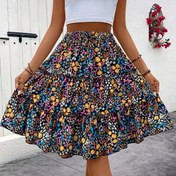 Resim Kadınlar için Şık Çiçek Baskılı Yüksek Bel Etek - A-Kesim, Diz Boyu, Canlı Kelebek ve Çiçek Tasarımı, Polyester Karışımı, Makine Yıkanabilir, İlkbahar/Yaz Modası 