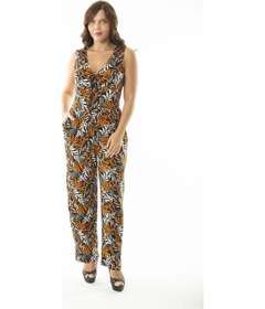 Resim Kadın Büyük Beden Renkli V Yakalı Yan Cepli Renkli Tulum 65n36877-renkli Çok Renkli 