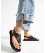 Resim Clara Kadın Altın Tokalı Kahverengi Düz Sandalet Kahverengi 