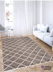 Resim Enti Bukle 1409 Gri Iskandinav Halı Kesme Yolluk Salon Halı Koridor Oturma Odası Halısı Gri 