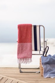 Resim Deep Çizgili Pamuk Peştemal Kırmızı 