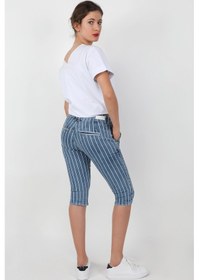 Resim Kadın Düz Çizgili Capri DüzÇizgili Mavi 