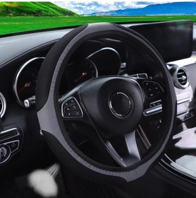 Resim Örgü Deri Nefes Alabilen Konfor Yeni Streç Araba Direksiyon Kılıfı, İç Jantı Koyu Gri Koyu Gri 