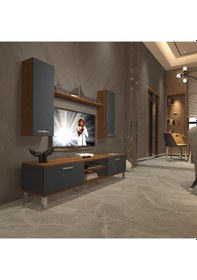 Resim Decoraktiv Eko 7 Mdf Dvd Krom Ayaklı Tv Ünitesi Tv Sehpası Ceviz - Antrasit 