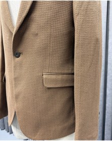 Resim Avni Ceylan Erkek Kahverengi Desenli Dokuma Kumaş Tek Düğme Blazer Ceket 