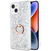 Resim Apple Iphone 14 Kılıf Glitter Liquid Holder Gümüş Microsonic