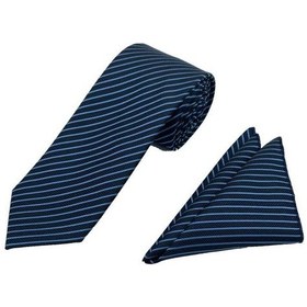 Resim Brianze 7.5 Cm Lacivert Mavi Çizgili Kravat Mendil Set Lacivert 