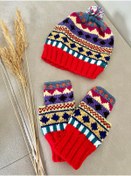 Resim MESKSTORE Şapka eldiven set / Bohem şapka / Bohem eldiven / Renkli / Rustik / kışlık set/ yün ürünler / 
