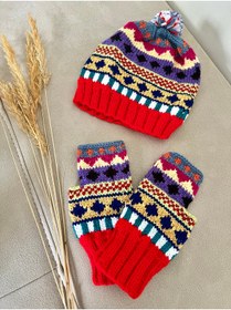 Resim MESKSTORE Şapka eldiven set / Bohem şapka / Bohem eldiven / Renkli / Rustik / kışlık set/ yün ürünler / 