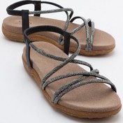 Resim Luvishoes Ever Siyah Taşlı Kadın Sandalet Siyah 