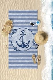 Resim HOME Çizgili Çapa Desen Dijital Baskılı 75x150 Cm Plaj Havlusu LACİVERT 80 x 150 