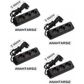 Resim Viko 3'lü Üçlü Priz Topraklı Kablolu Siyah 5 Beş Metre 4 Adet 