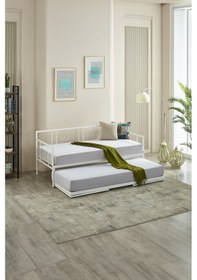Resim Forte Yavrulu Daybed Tek-çift Kişilik Sedir Metal Karyola Beyaz 