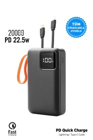 Resim İntouch 20.000 mAh Mini Kablolu Hızlı Powerbank 22W PD Quick Fast Taşınabilir Şarj Cihazı 