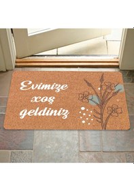 Resim Azerbaycan'a Özel Hoş Geldiniz Xoş G Ldiniz Yazılı Dijital Baskılı Kapı Önü Paspas Açık Bej 