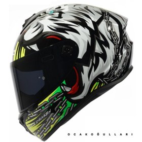Resim Axxıs Draken S Roar B3 Matt Fluor Yellow Motorcu Kaskı Yeşil 