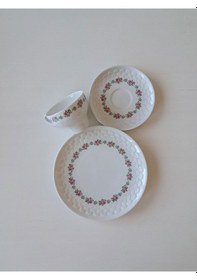 Resim Trio Antıque Tea Cup & Saucer & Plate Üçlü Çay Fincanı Pembe Mavi Pembe-mavi 