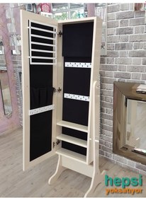 Resim Ayna Denizi Klasik Model Krem Renk Ayaklı Boy Aynalı Takı Dolabı 