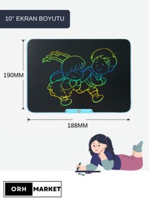 Resim Mavi 10 İnç LCD Çizim Tableti – Şarjlı, Dijital Kalemli, USB Kablolu, Renkli Ekranlı Yazı Tableti 