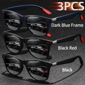 Resim 3 Adet HINDFIELD Retro Kare Gözlük - Tam Çerçeve PC ve Polimer Lensler, Koyu Mavi/Siyah/Kahverengi Çerçeveler Kırmızı Detaylı, Unisex Moda Gözlüğü, Sokak Stili, Yaz Festivali, Noel, Sevgililer Günü & Mardi Gras İçin, Retro Tasarım, Günlük Kullanım, Dayanıklı Gözlük 