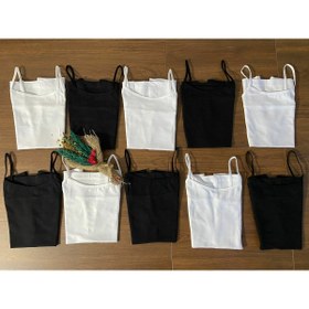 Resim ParisTrend Çeyizlik Kadın Siyah Beyaz 10'lu Ip Askılı Likralı Penye 