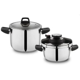 Resim Schafer Compact 4 + 6,5 Lt 2'lı Düdüklü Tencere Seti Gri - Siyah 