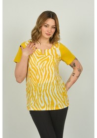 Resim Ella Camelia Kadın Zebra Desenli Kısa Kol Bluz 20e016 Sarı 