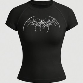 Resim Kadınlar İçin Örümcek Desenli Yoga Tişörtü - Yuvarlak Yaka ve Kısa Kollu, Hızlı Kuruyan Esnek Spor Üstü - Koşu, Gym, Günlük Giyim için Siyah/Beyaz Atletik Tişört, Nefes Alabilen Kumaş, Fitness Aksesuarları, Fitness Tutkunlarına Özel 
