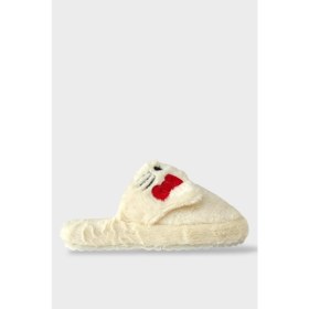 Resim Liger Kışlık Kadın Hellokitty Figürlü Kaydırmaz Taban Beyaz Panduf Pofuduk Tekstil Malzeme 