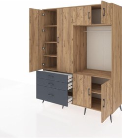 Resim Kronos Gardrop 7 Raflı 3 Çekmeceli Tek Askılı 176x59x221 Çam-çam/antrasit Çam/antrasit 