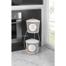 Resim Toptanfoni Lüx Ferforje İki Katlı Metal Patates Ve Soğan Saklama Kovası Fileli Beyaz 