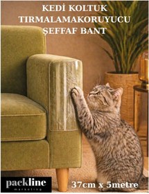 Resim Packline Marketing Kedi Koltuk Tırmalama Koruyucu Şeffaf Yapışkanlı Mobilya Tırmalama Önleyici Bandı 37cm X 5metre 
