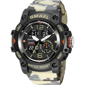 Resim Hanyang Camo Haki Smael Sarı Spor Dijital Saatler Erkekler Su Geçirmez Chronorgraph Kuvars Kol Saati Çift Zaman Göstergeli Tarih Hafta Alarmı 8007 (Yurt Dışından) 