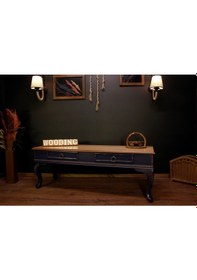 Resim Wooding 100 Cm Masif Naturel Lacivert Oymalı Tv Ünitesi 