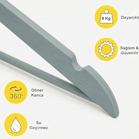 Resim Orret Home 6 Adet Ahşap Görünümlü 360° Döner Plastik Elbise Askısı | Esnek ve Dayanıklı Mont Kaban Askısı | Ağır Hizmet Tipi Gardrop İçi Kıyafet Askısı (6, Gri) 