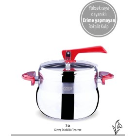 Resim Fms Güveç Düdüklü Tencere 7 Litre Kırmızı | Hızlı Pişirme | İndüksiyon Uyumlu | 18/10 Paslanmaz 