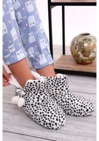 Resim Rd Eb321 Noktalı Desenli Kadın Panduf Ev Botu Ev Ayakkabısı Siyah 