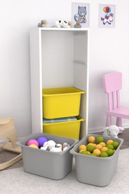 Resim Cara 4 Derin Sepetli Çok Amaçlı Oyuncak Dolabı Sarı Gri 