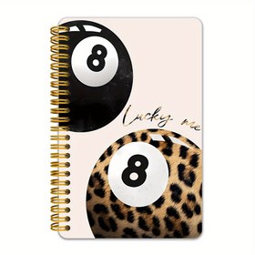 Resim Yaratıcı 8-Ball Tasarımı Spiral Defter - Günlük İlham için Leopar Baskı & Yumuşak Pembe Kapaklı Altın Spiralli Bağlama, 50 Sayfa, 13.97x21.08 cm, Planlama Notları ve Çalışma Notları, Kompozisyon Defteri Estetiği, Memoizasyon Kitabı, Eğlenceli Yazı Tipi, Fonksiyonel Kırtasiye 