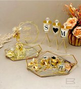 Resim Gold Söz Tepsisi Nişan Tepsisi Yüzük Tepsisi Pleksi İsimlik Damat Kahvesi Aynalı Tepsili Set 