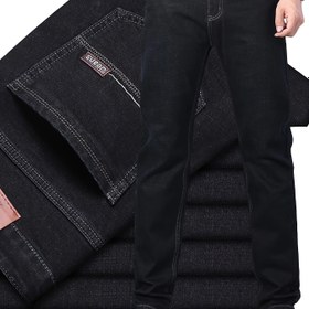 Resim Erkekler için Klasik Düz Paça Esnek Kot Pantolonlar - Su Yıkanmış Siyah Günlük ve İş Giyimi, Tüm Sezonlara Uygun Makinede Yıkanabilir Normal Kalıp 