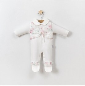 Resim Lamato Baby Baskılı Gül Detaylı Dantelli Kız Bebe Tulum Pembe 